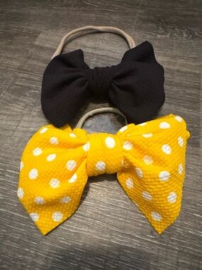 Unbranded Kids Polka Dot Yellow & Black Bow Hair Elastics - 2  Handmade
